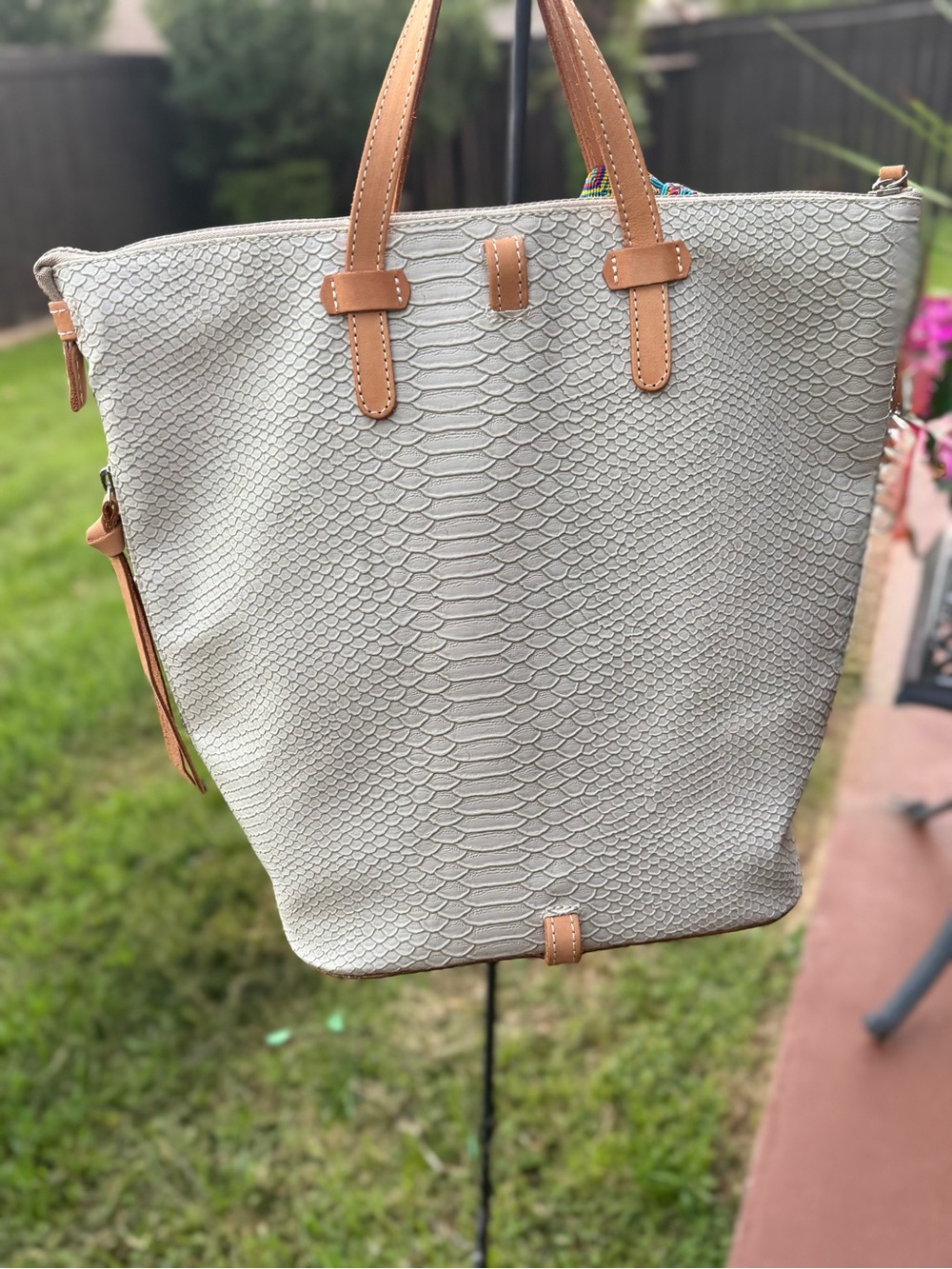 Consuela Thunderbird Sling Bucket Bag Ivory Snake Embossed Leather - Picture 5 of 16